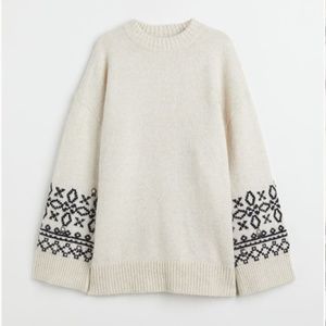 H&M premium boho white gray embellished touch of alpaca oversized sweater NWT